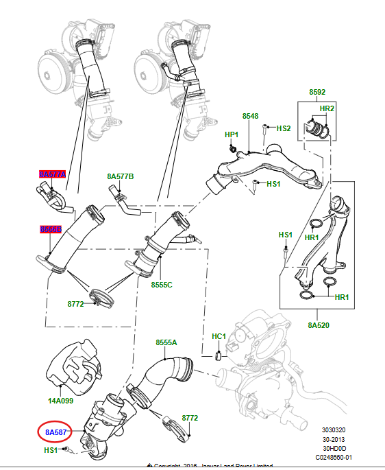 LR035124 – THERMOSTAT AND HOUSING – 3.0V6 PETROL AND 5.0V8 PETROL